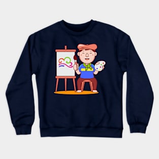 Cute Artist Cartoon Crewneck Sweatshirt